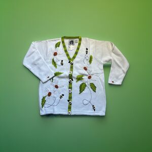 New Vintage Storybook Knits HSN Daisy Bumble Bee Cardigan Sweater L Large NWT